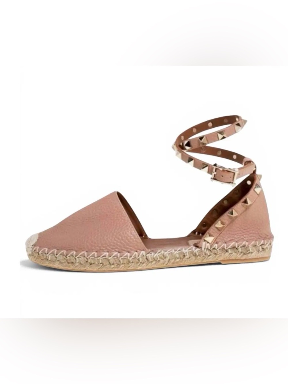 Valentino Garavani Rose Pink Leather Stud Ankle-Wrap Espadrilles